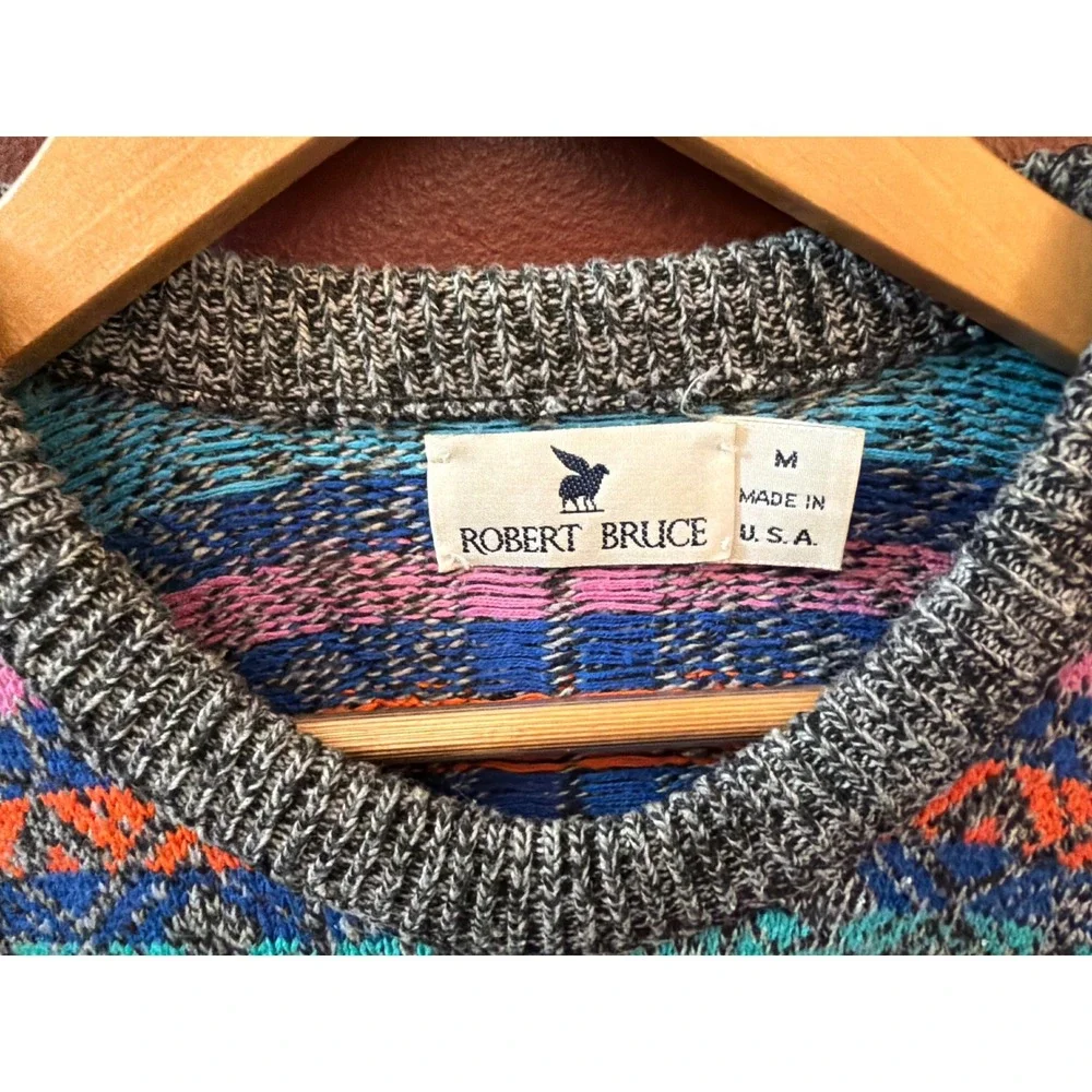 Vintage 80's 90's Robert Bruce Sweater Geometric Retro Colorful Grandpa Indie